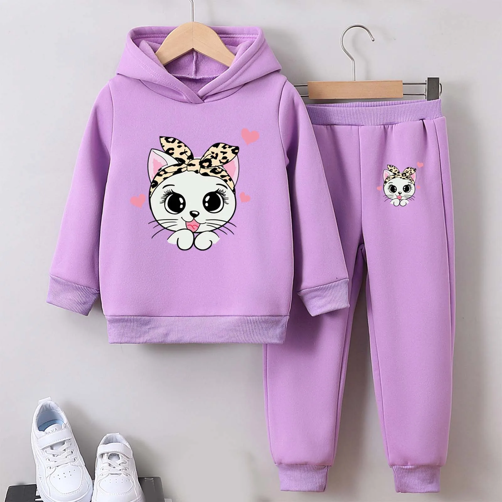 

Hoodie Pants Sets For Comfortable And Warm Set Cute Cartoon Print Long Sleeved Trousers Suits Fall Winter Outfits For Kids