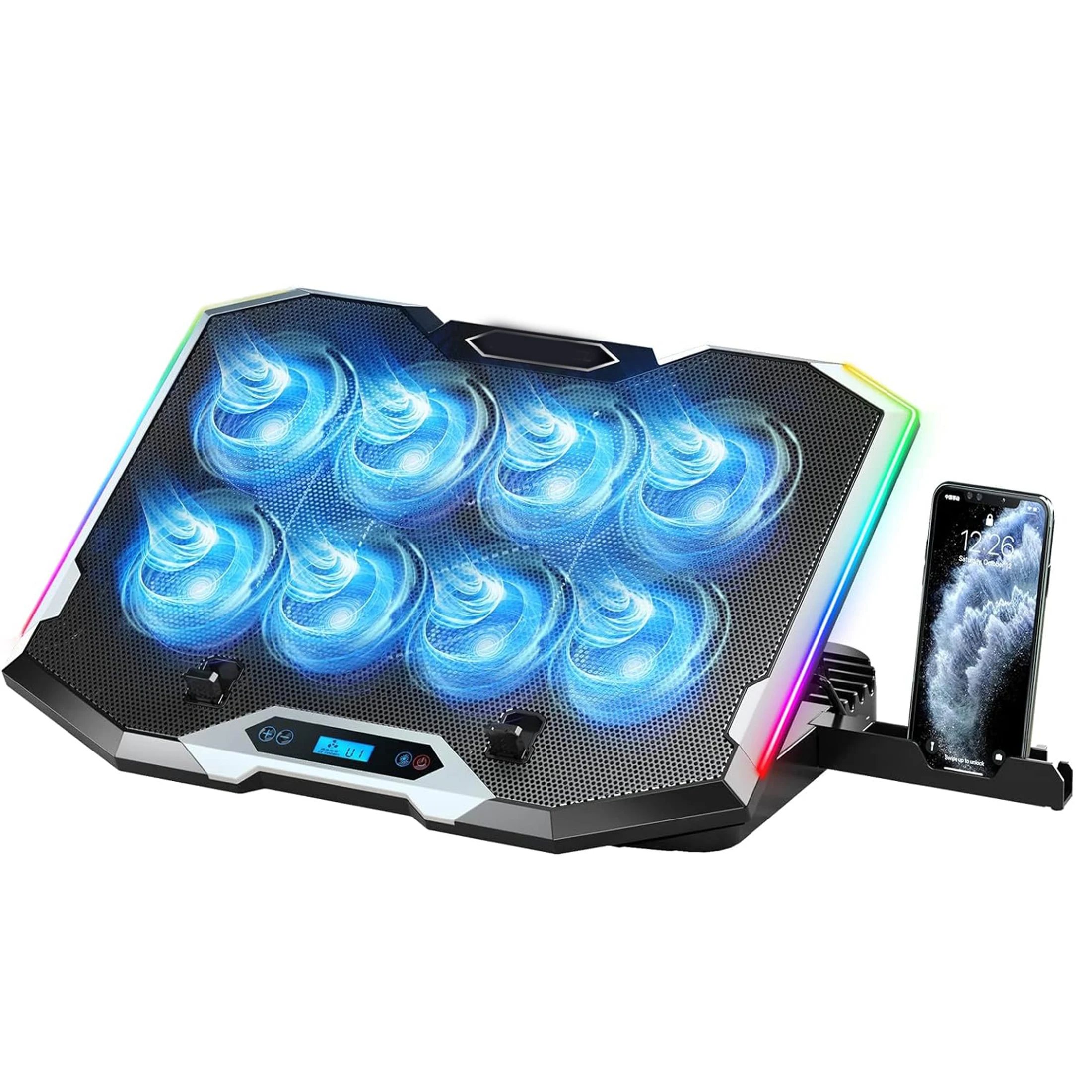 Gaming Laptop Cooling Pad with 8 Cooling Fans, Laptop Fan Cooler Pad for 15-17.3 Inch, Notebook Cooler Stand