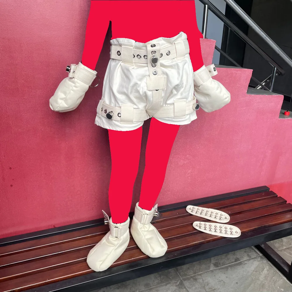 

ABDL Mommy Punishment Beige Bondage Set with Mittens Shoes And Spiked Insoles for Age Regression Roleplay