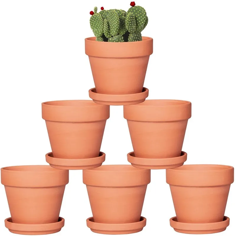 

4 Inch Terracotta Plant Pots with Saucer - 6 Pack Clay Flower Pots with Drainage, Great for Plants, Crafts, Wedding Favo