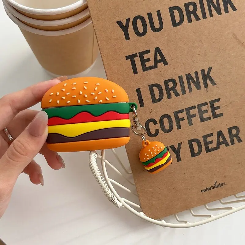 Emulatio Hamburger Silicone Case For AirPods 5 Pro 3 Pro 2 4 Soft Earphone Protective Sleeve Shell with Cute Pendant Funda Cover