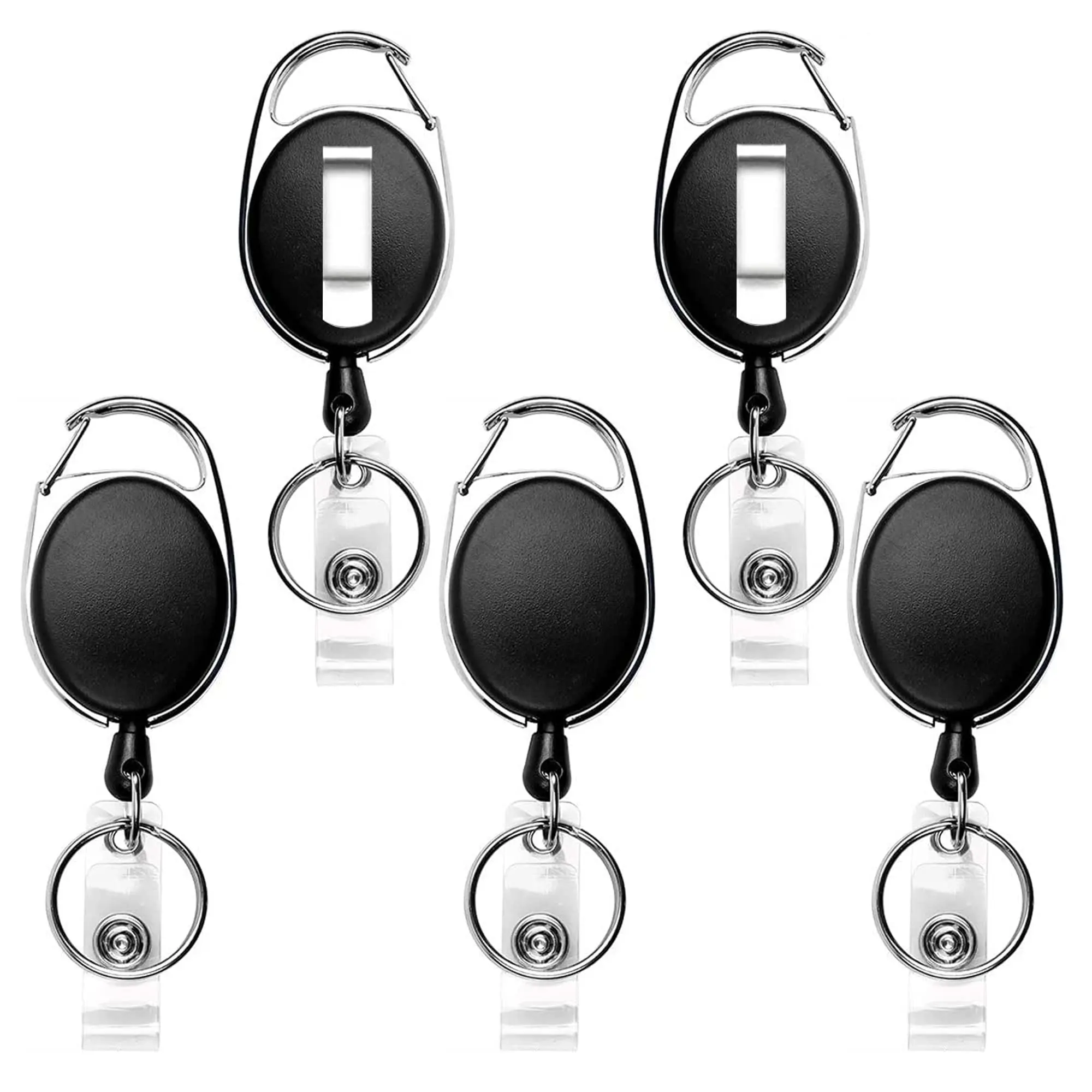 5 Pack Retractable Badge Holders with Carabiner Belt Clip and Key Ring for ID Card Holder and Keychain Badge Reel