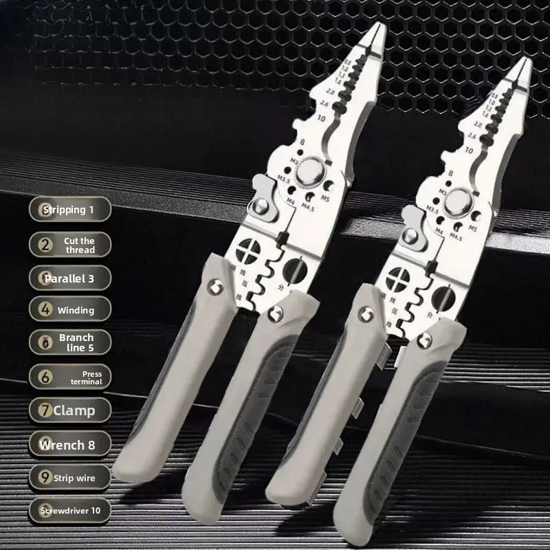 Multifunctional Wire Stripper Pliers 8-Inch Electrician Cable Stripping Crimping Cutting Tool