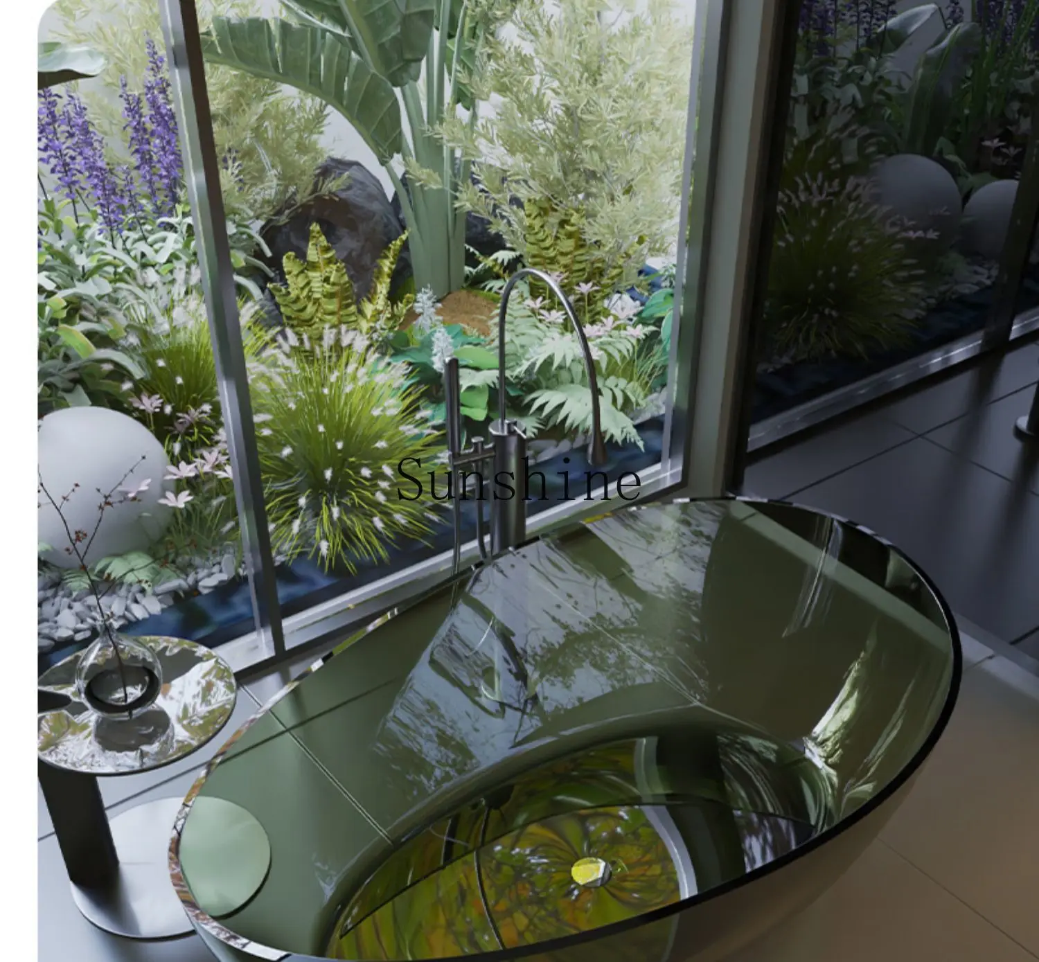 Color simple atmosphere transparent resin household integrated molding special-shaped bathtub