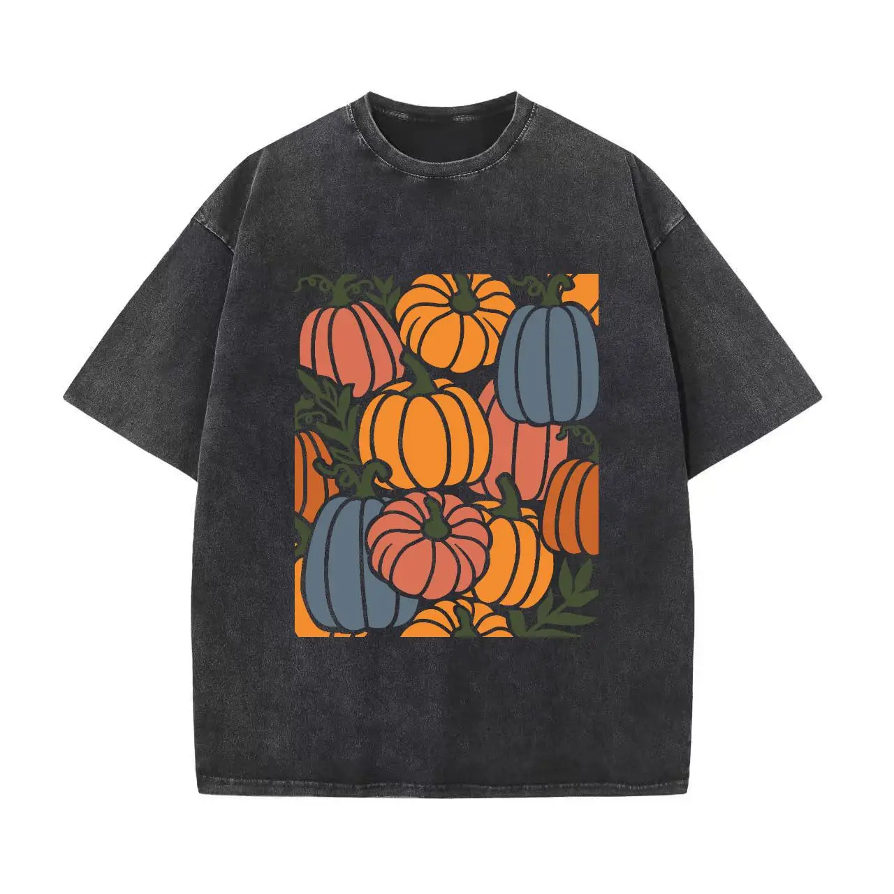 

Women Oversized Pumpkin T-Shirt Washed Cute Fall Graphic Tee Short Sleeve Autumn Harvest Thanksgiving Halloween Top