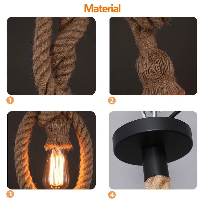 Imagem -04 - Vintage Hemp Rope Pendant Light Light Holder Loft Personality Industrial Pendant Lamp Edison Cabeça Cabeça Cabeça Cabeça Cabeça Ac85265v