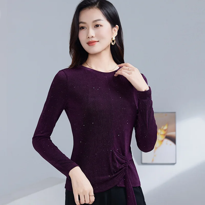 Herbst/Winter Schlankheits-Top für lateinamerikanischen und Gesellschaftstanz, elegante, langärmlige, taillierte Bluse, vielseitiges Stretch-Top für Damen