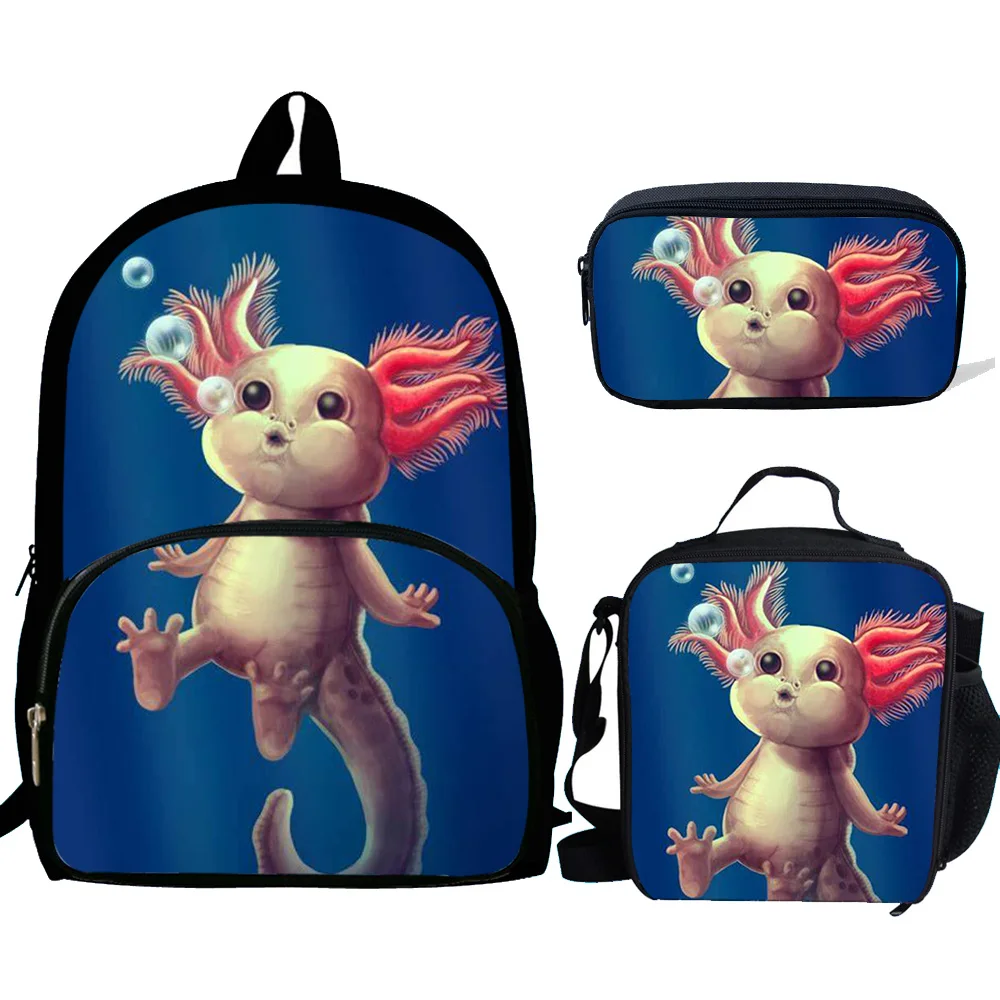 

Детский школьный рюкзак с рисунком аксолотля и сумками для обеда, сумки-карандаши, школьные сумки для мальчиков и девочек, лучший подарок