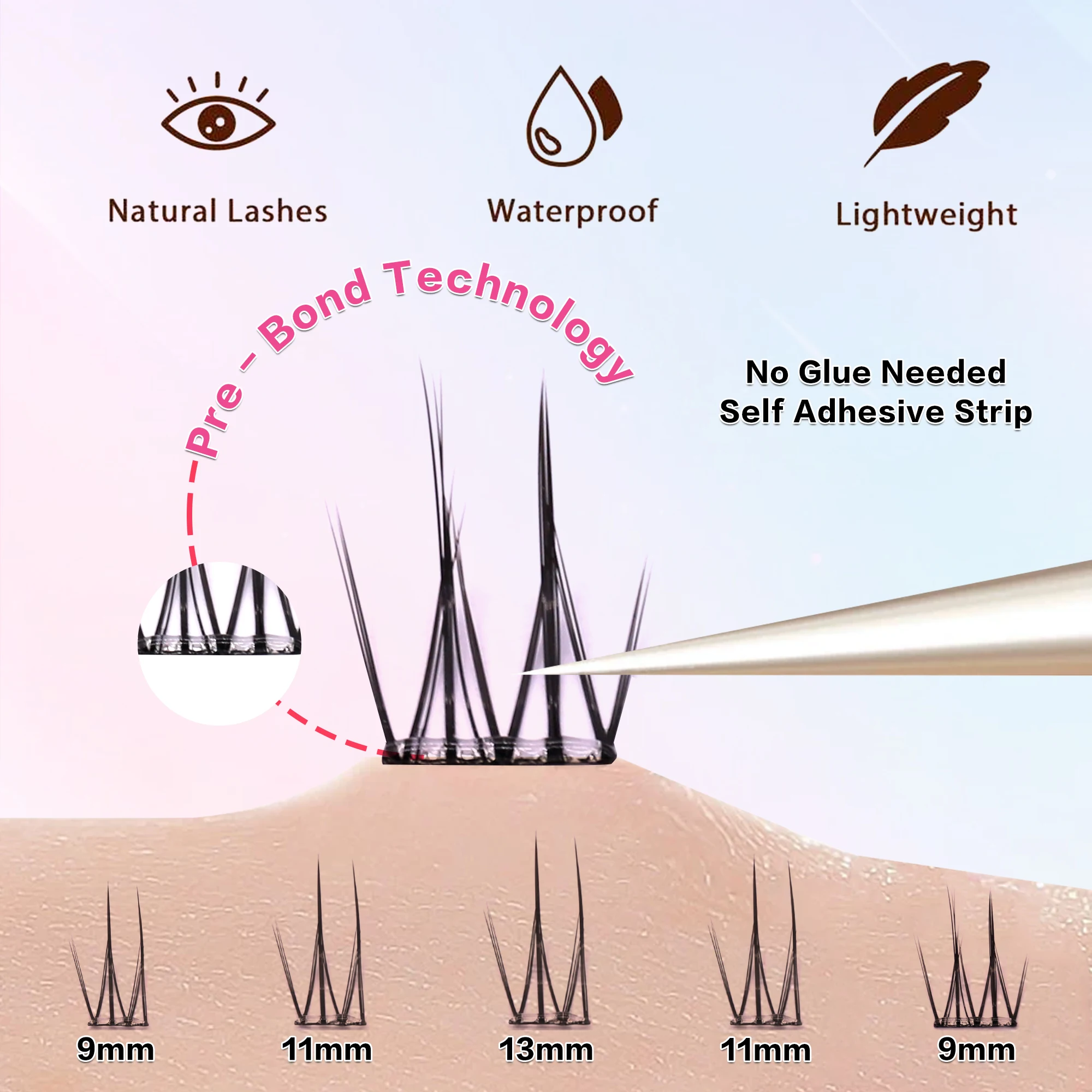 Findlove الكورية نمط قبل لصقها جلدة رموش ذاتية اللصق نظرة طبيعية رموش فردية لا الغراء اللازمة رمش ماكياج أداة