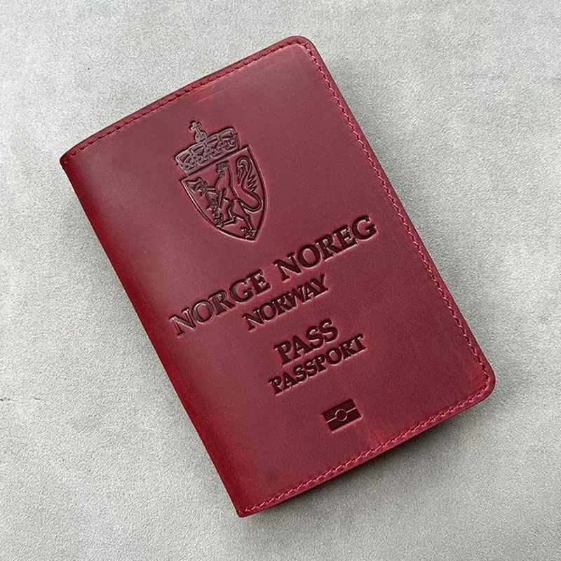 The Kingdom of Norwegian Passport Passport Cowhide Genuine Leather Norwegian Kongeriket Norge Cover Holder 100% Real Leather