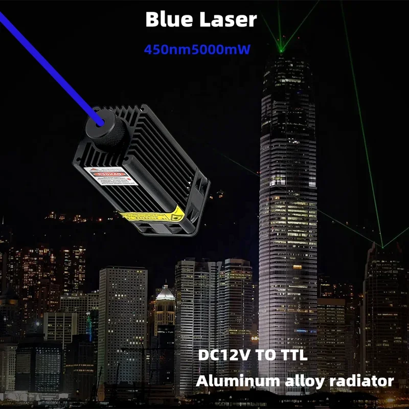 1PC5000 450nm Blue  Light Beam Laser Visible Light Adjustable Focus Highway Warning Diode Laser Module With DC12V  Modulation