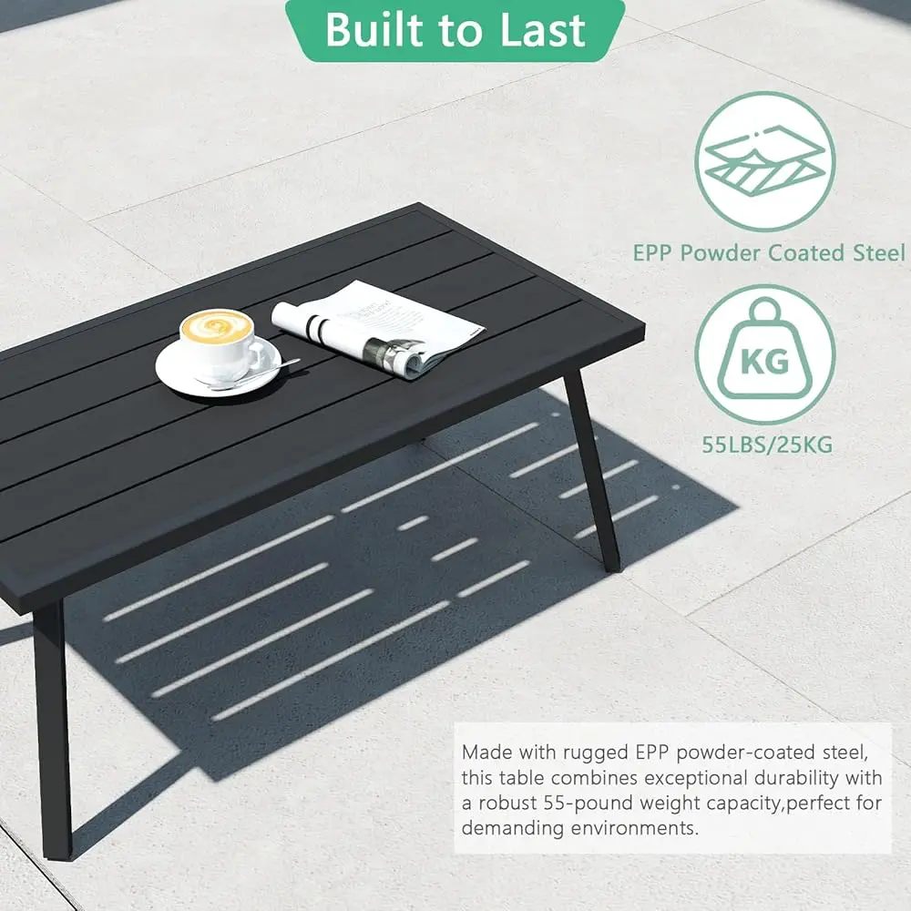 Small Rec Iron Outdoor Coffee Side End Table For Patio, Deck, Backyard, Garden, Poolside, Black