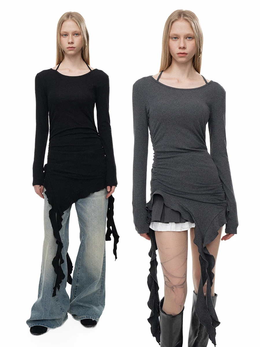 

Offsoul оригинальная футболка Long Sve женская облегающая футболка с кружевной отделкой Cool Sle из хлопка и полиэстера осень-зима Dr