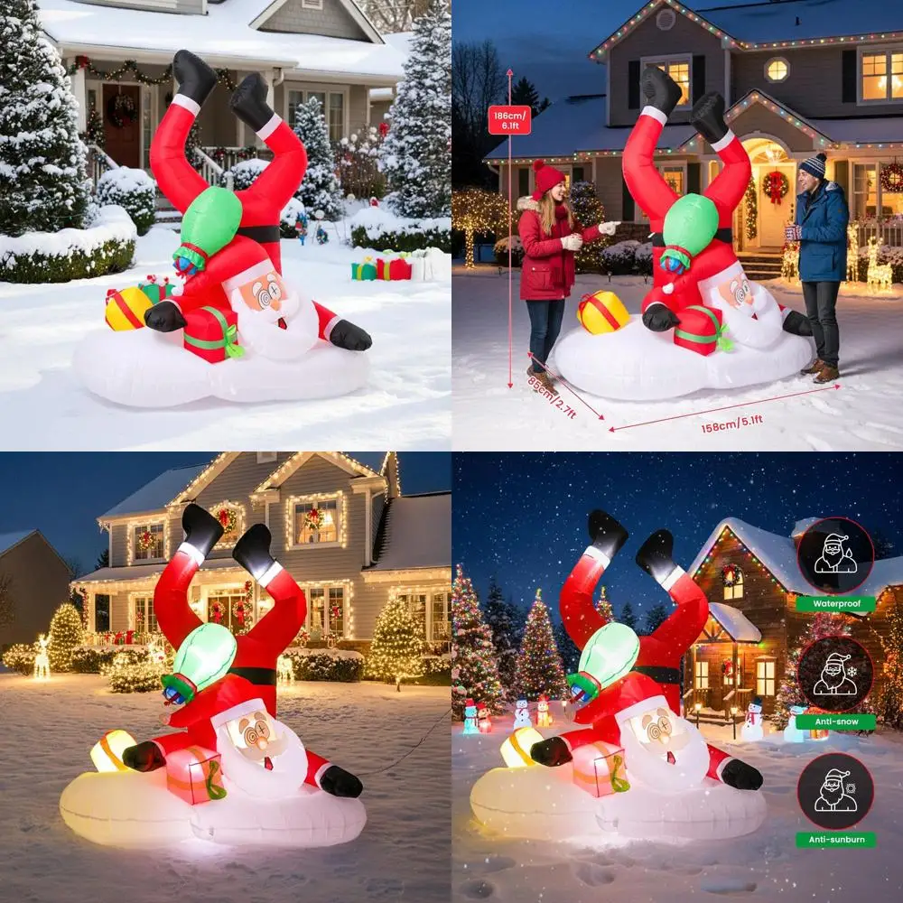 

Upside Down 6ft Santa Claus Inflatable with Gifts & LED Lights - Outdoor Xmas Decoration