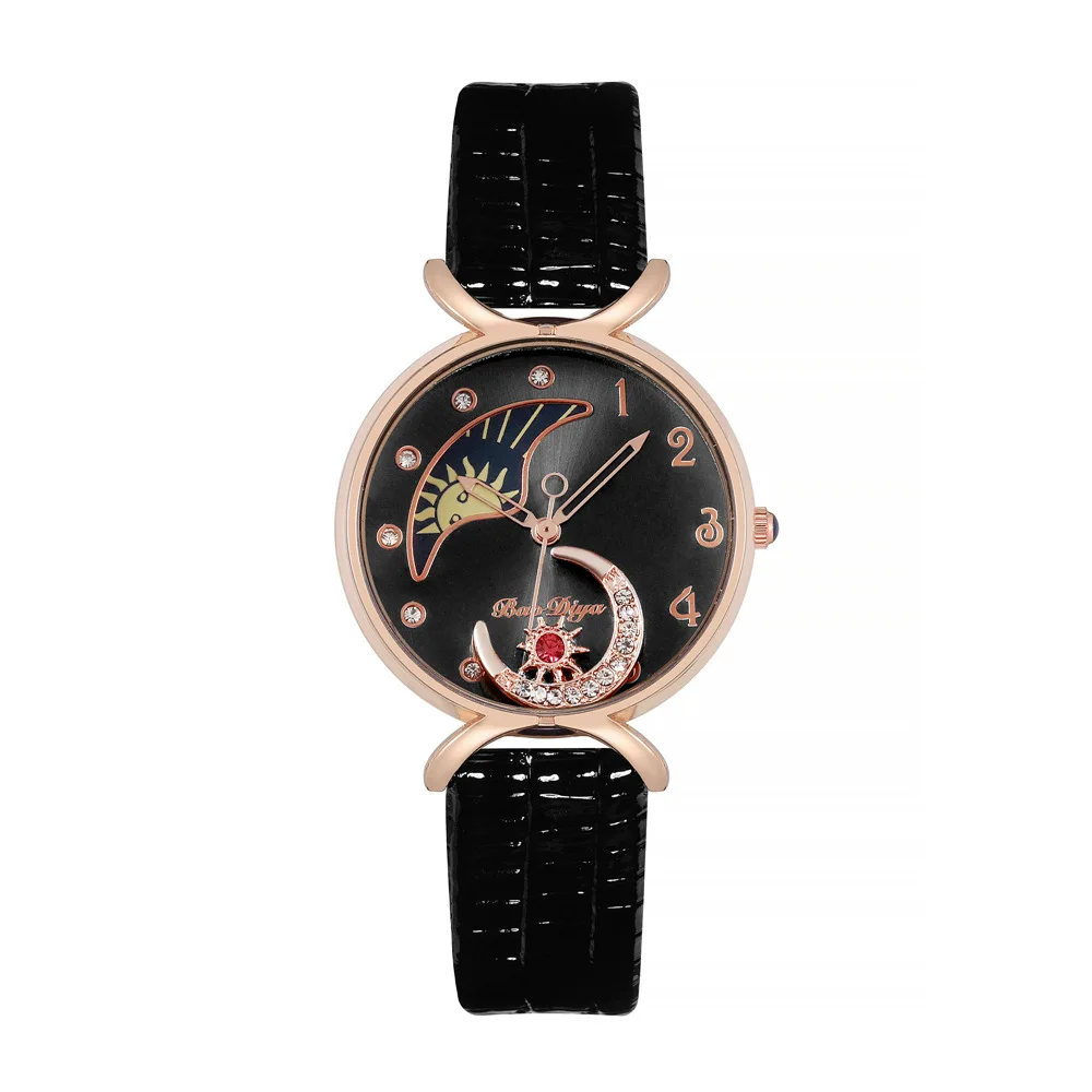 Elegant Moon with Diamonds Watches Women Fashion Luxury Quartz Wristwatches Casual Female Leather Watch Creative Montre Femme