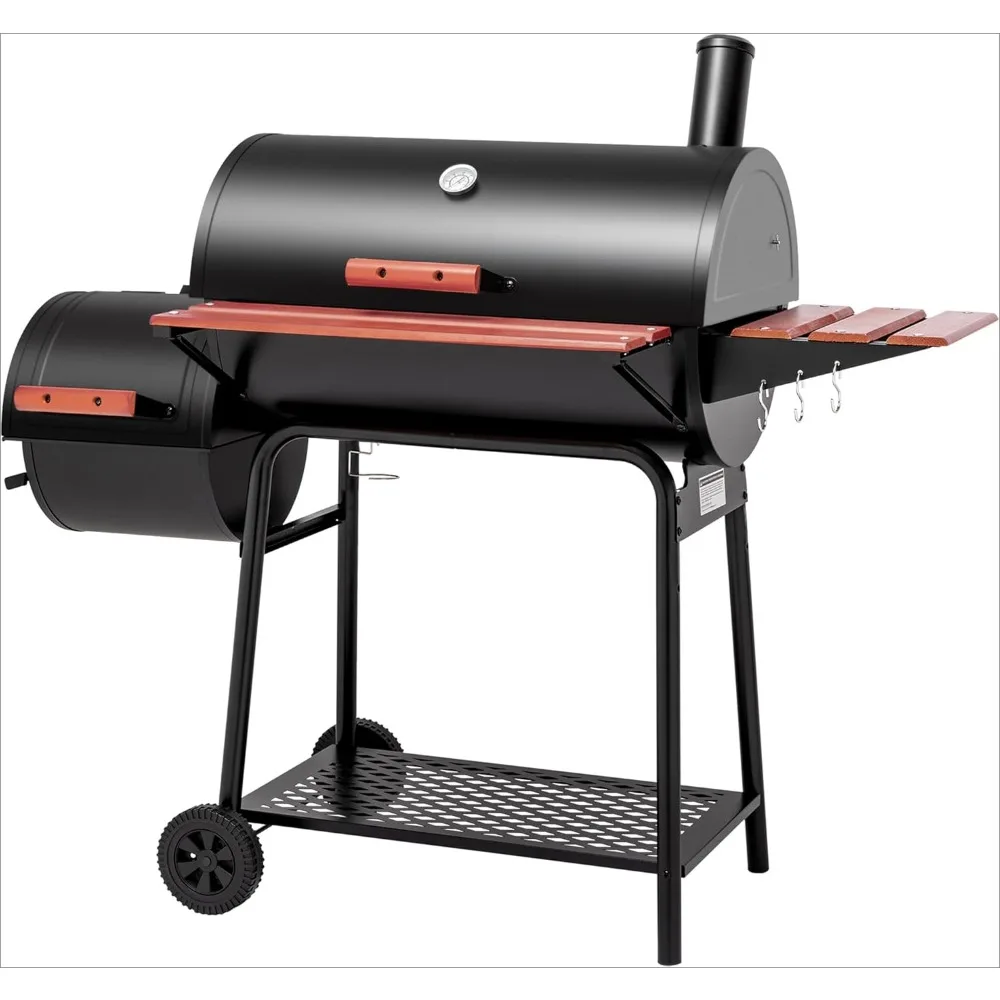 

Charcoal Grill, 30 Inches, with Wooden Lacquered Edge Table and Front Table,Barbecue Smoked Grill, 811 Square Inch Barbecue Area