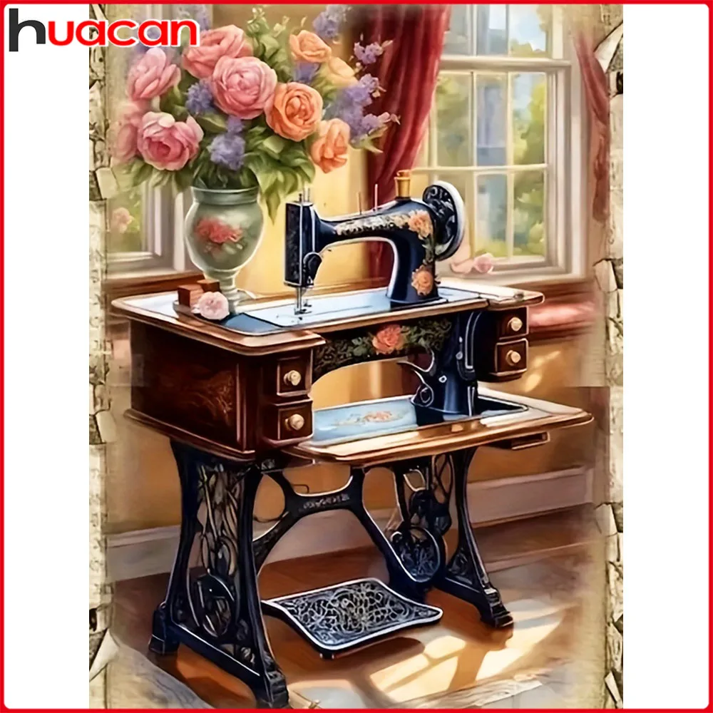 Huacan 5D Diamant Malerei Pfingstrose Vase Nähmaschine Diamant Mosaik Blume Komplettset Bild von Strasssteinen