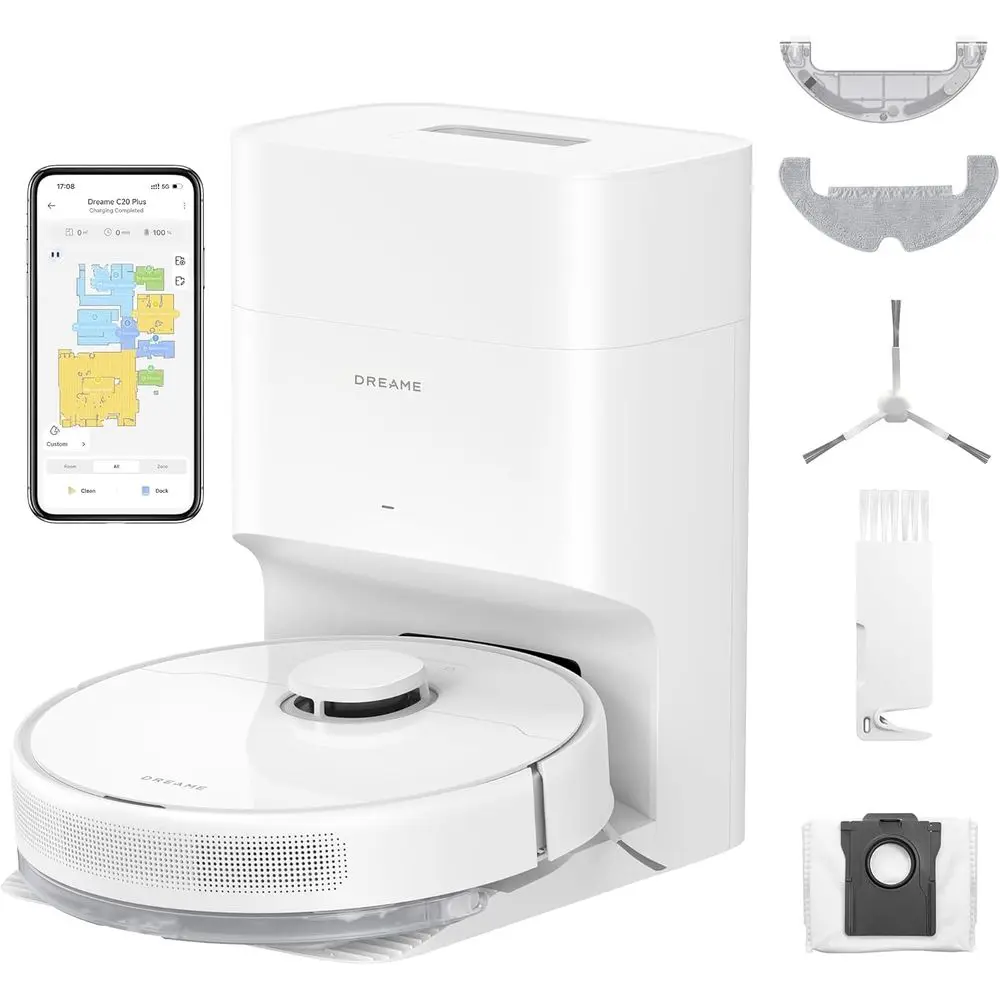 C20 Plus Robot Vacuum, 90 Days Sel-Emptying Robot Vacuum and Mop Combo, 6000Pa Suction Robotic Vacuum, LiNavigation, APP/Voice C