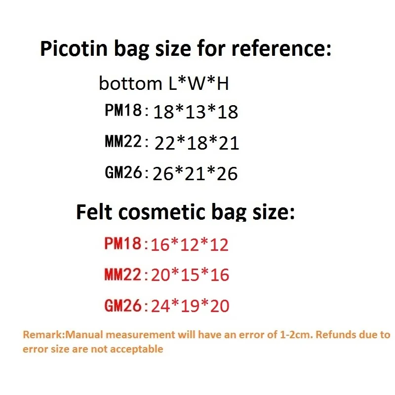 For H Picotin18 22 26 Felt Cloth Insert Bag Organizer Makeup Bucket Organizer Travel Inner Purse Portable Cosmetic Bags