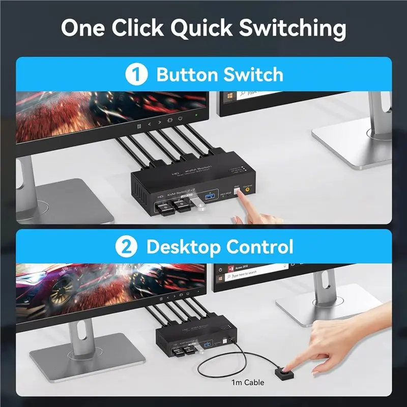 ABKQ-For Dual Monitor KVM Switch 4K60hz Support For 2 Monitors 2 Computers -For Dual PC Laptop Share EU EU Plug