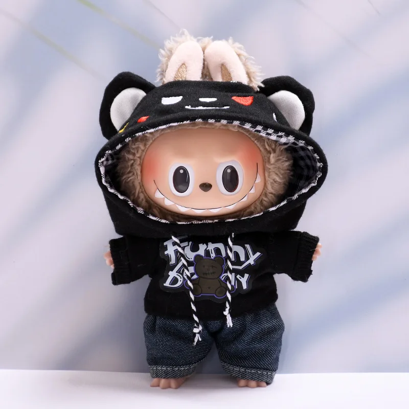 17cm Labubu I II Idol Dolls Cute Mini Plush Doll'S Clothes Korea Kpop Exo Idol Dolls DIY Accessories Gifts Bear Hoodie Set