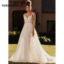 RODDRSYA-vestidos de novia elegantes para mujer, traje con tirantes finos, cuello en V, apliques de encaje, Espalda descubierta, línea A Elegantes Vestidos De Novia Para Mujer  Spaghetti Straps V-Neck Encaje Apliques