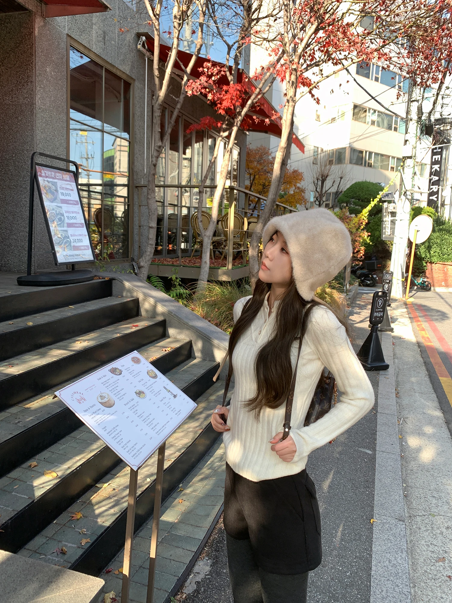 

Casual Henry Collar Knitted Sweater Women's Long Sve Top Button-Up Knitwear Base Layer Vintage Milk White Loose Fit Sle