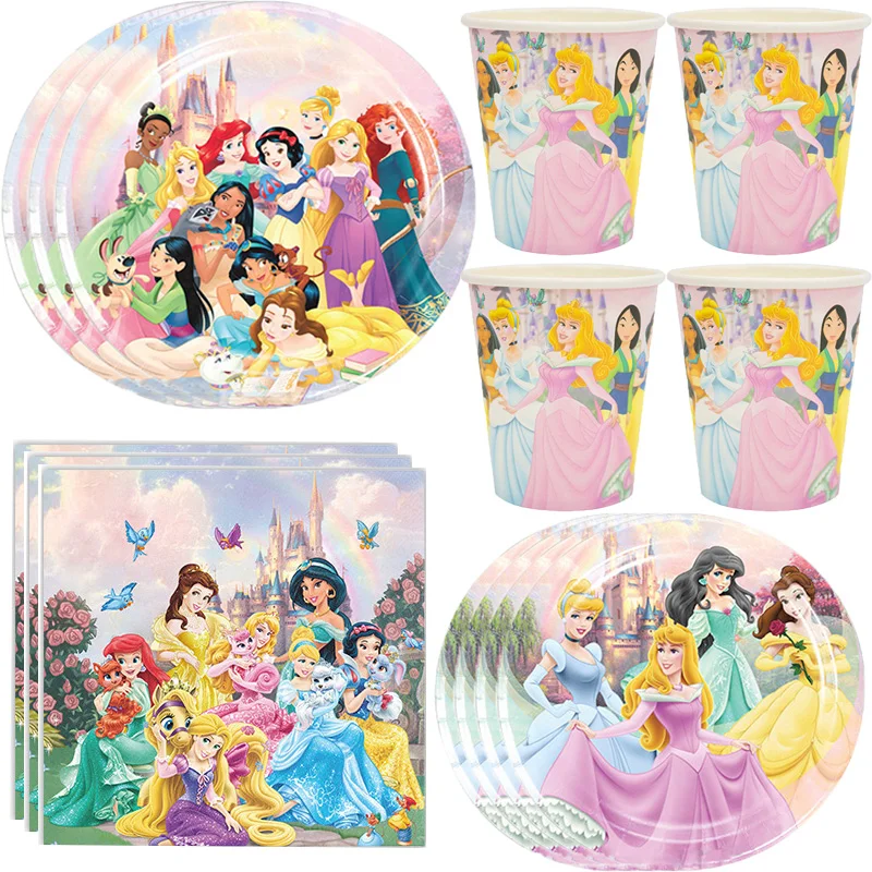 

Princess Birthday Party Tableware Set tablecloth Plates Napkins Paper Cups for Girls Girl Birthday Party Supplies Decoration Set