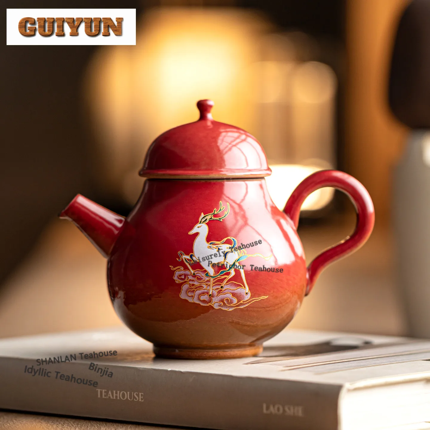 180ml Auspicious Clouds And Blessed Deer Teapot Vintage Tea Infuser Pot Tea Brewing Kettle With Ball Hole Tea Set Decoration