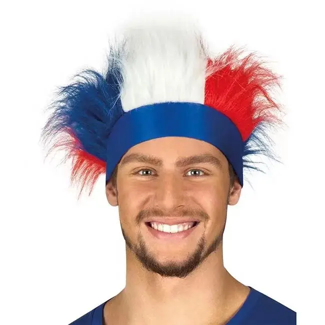 France Fan Wig Blue White Red Color Sports Fan Hair Wig Football Match Cheer Party Costume Accessory