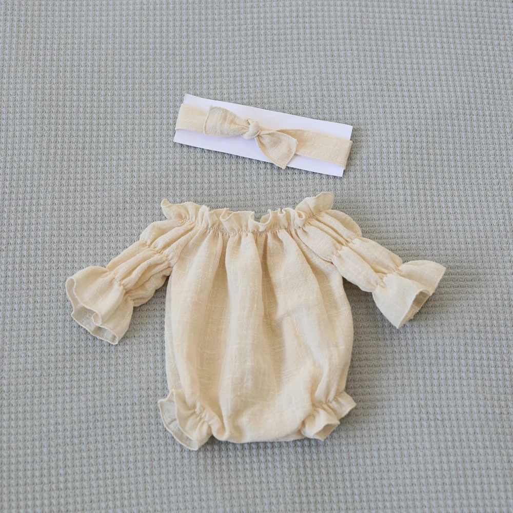 Newborn Photography Prop Set with Off-Shoulder Bow Romper - Perfect Baby Photo Shoot Outfit Studio Essentials