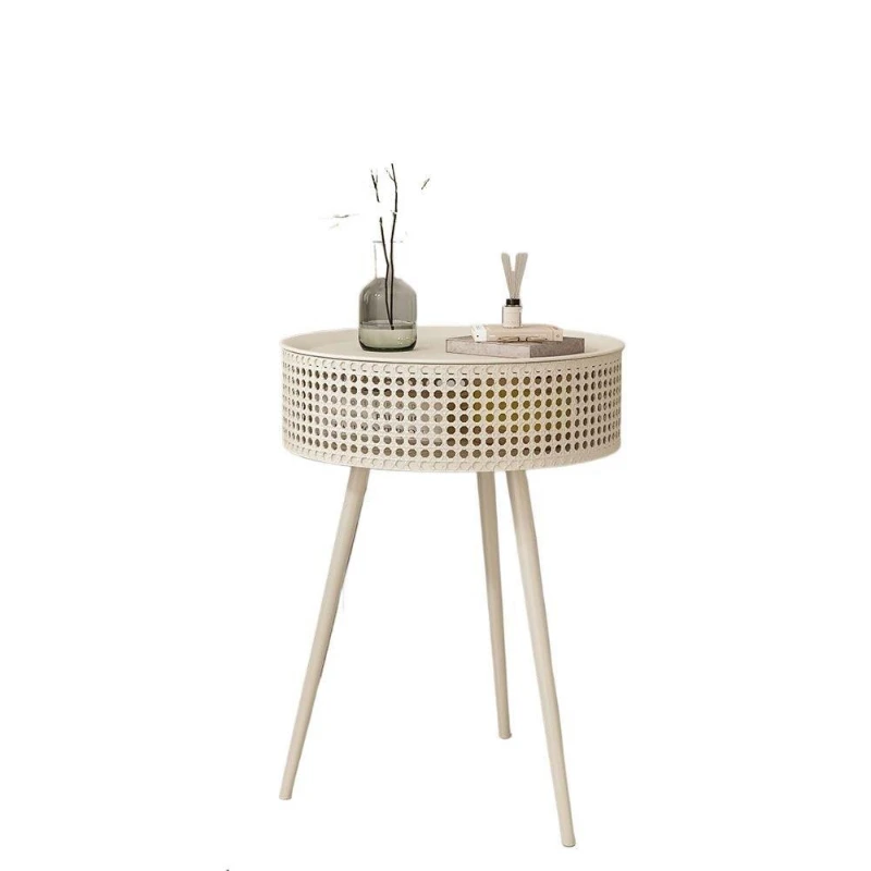 

Nordic cream bedside table living room new simple modern home bedroom children's small wrought iron coffee table milk white