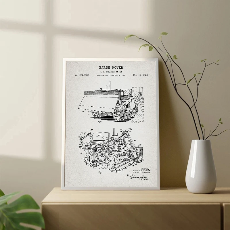 Vintage Heavy Construction Vehicle Patent Posters Prints Dump Truck Earth Mover Canvas Painting for Room Man Cave Wall Art Decor