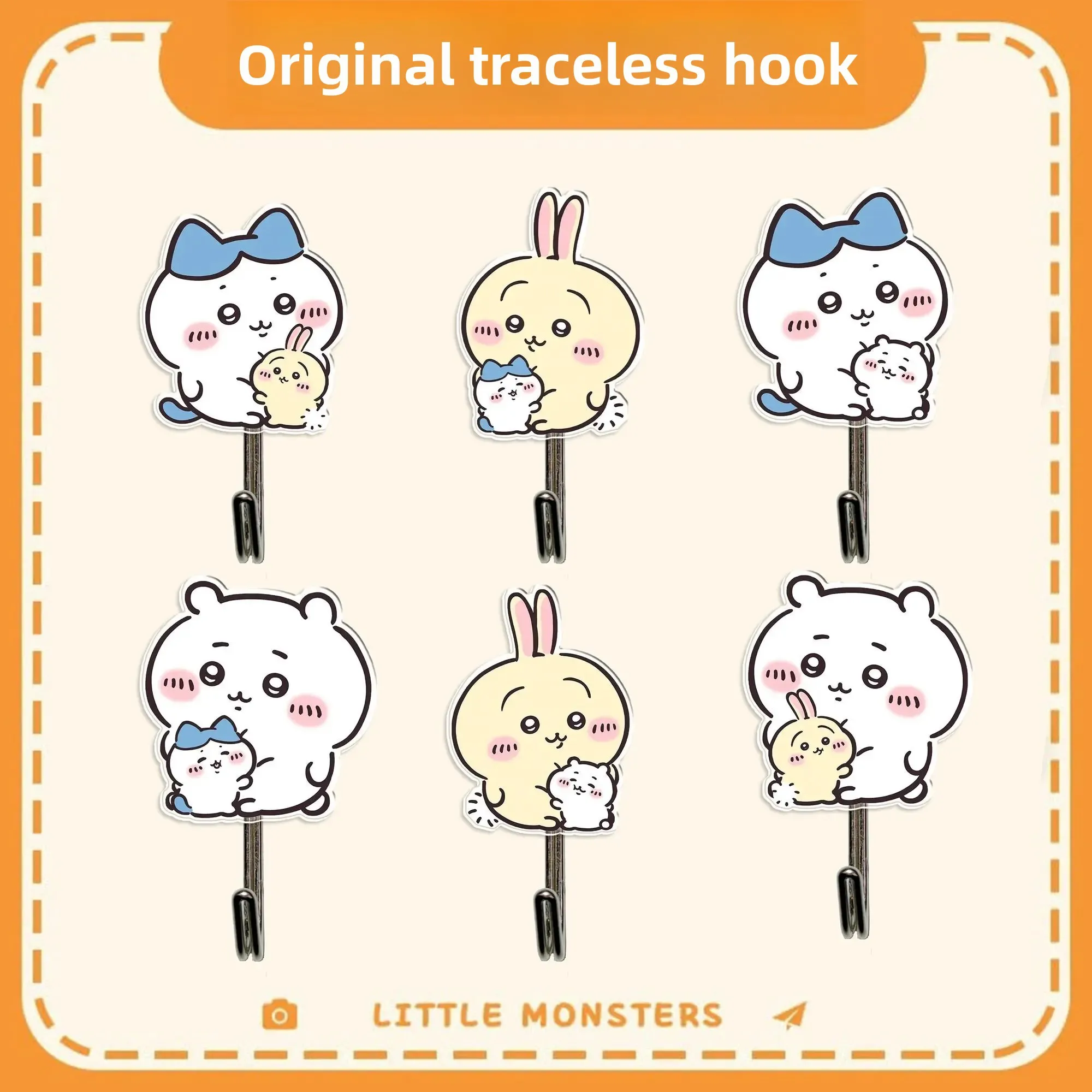 Self Adhesive Hooks Chiikawa Usagi No Drilling Strong Sticky Door Wall Kitchen Bathroom Cute Kawaii Anime Cartoon Gift