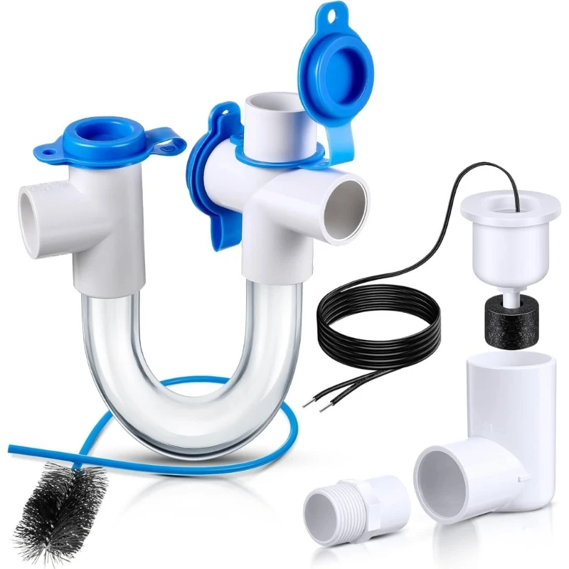 HVAC Condensate Float Monitor, Clear U-Bend Body, Access Openings and Cleaning Brush for Air Conditioner Drain Service 87HA