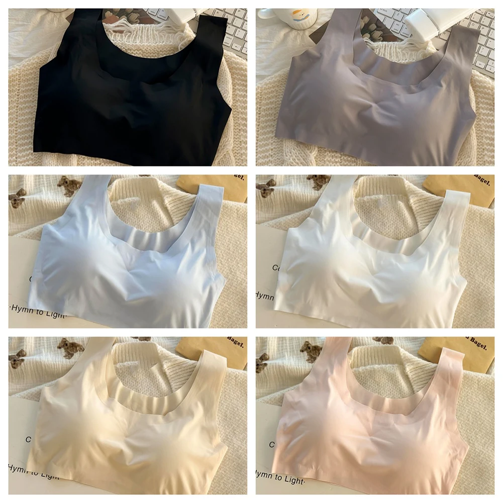 

Womens Seamless Ice Silk Lingerie Sports Without Steel Rings Breathable Stretch Vest Ultra-Thin Bras Solid Color Intimates