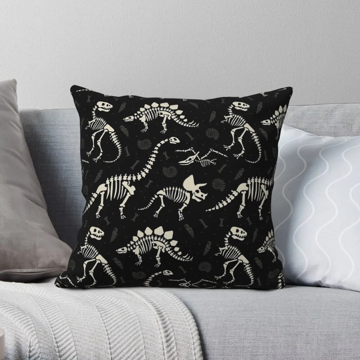 Dinosaur Fossils In Black Pillowcase Polyester Linen Velvet Creative Zip Decorative Pillow Case Sofa Seater Cushion Case