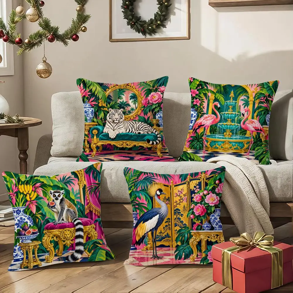 Jewel Garden Menagerie Cushion Cover 1/4Pcs Soft Plush Cushion Case Throw Pillowcase Cozy Home Sofa Bed Living Room Decor