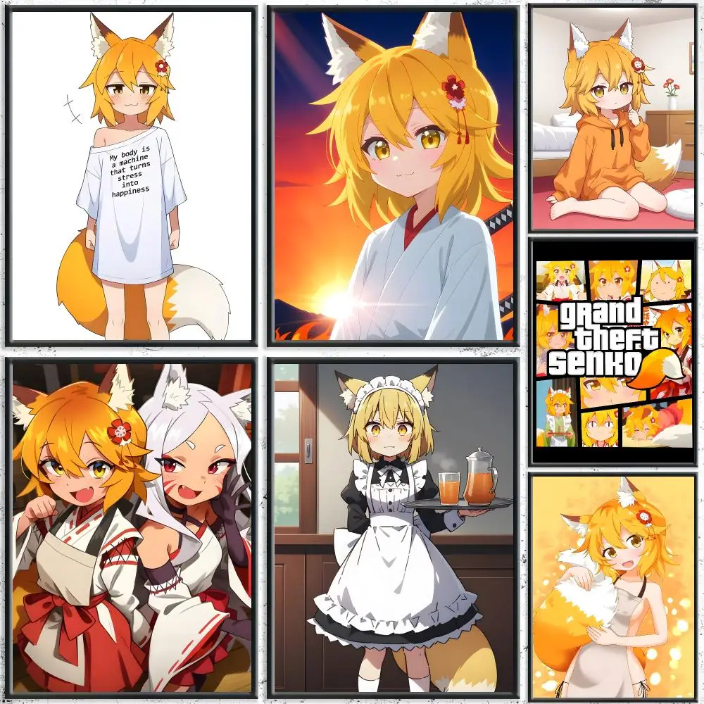 Cute Anime T-The Helpful Fox Senko-sanS Poster HD Self-Adhesive No Residue After Removal Ideal for All Kinds of Wall Decor