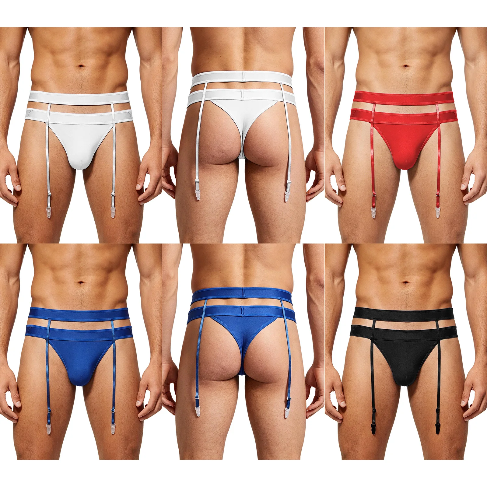 Mens Jockstrap Thongs Briefs Lingerie Bulge Pouch T-back Pantie and Waist Belt with Garter Belts for Gay Pride Parade Festival