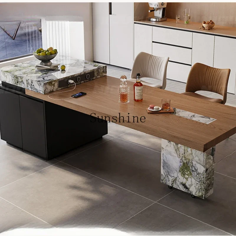 

Slate dining table integrated household retractable kitchen small apartment high-grade light luxury style guide table