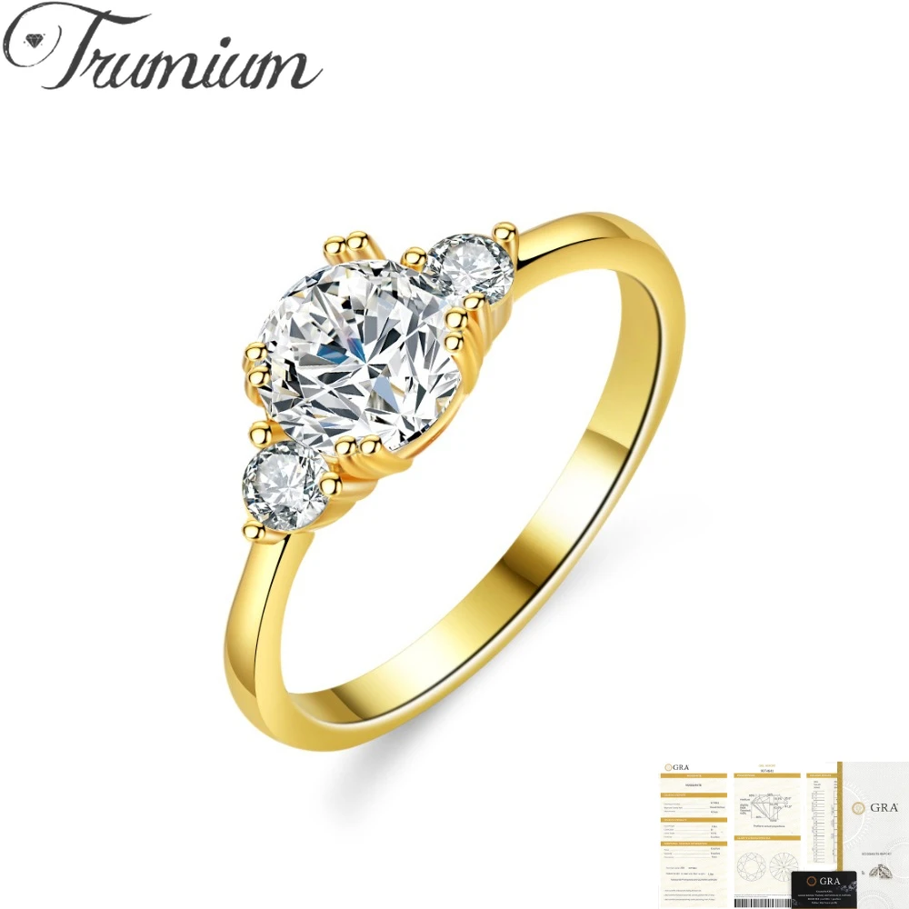 

Trumium 1.2CT Moissanite Rings for Women 925 Sterling Silver Plated 18K Gold Double Round Solitaire Diamond Ring Wedding Bands