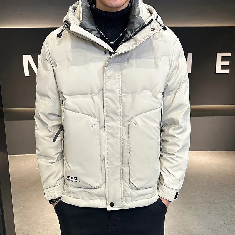 

2024 Outdoor Camping Down Coats for Men Fashion Casual Male Clothes Windproof Warm Hiking Down Jacket Winter Thicken with Hood