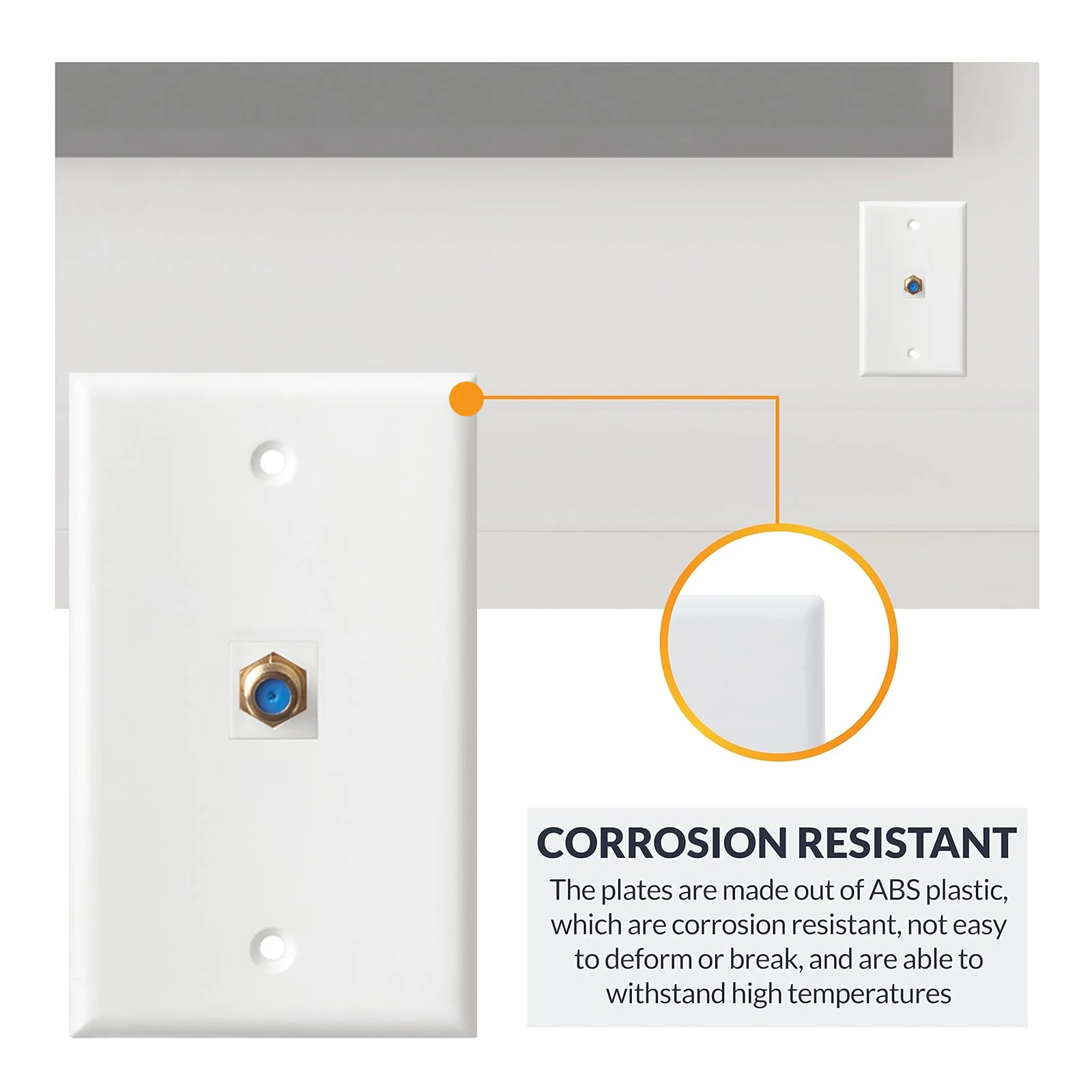 ZoeRax Coax Wall Plate 1/10-Pack, 1/2/3-Port TV Cable Wall Plate 3GHz F-Type Keystone Wall Jack for Coaxial Cable, Single Gang