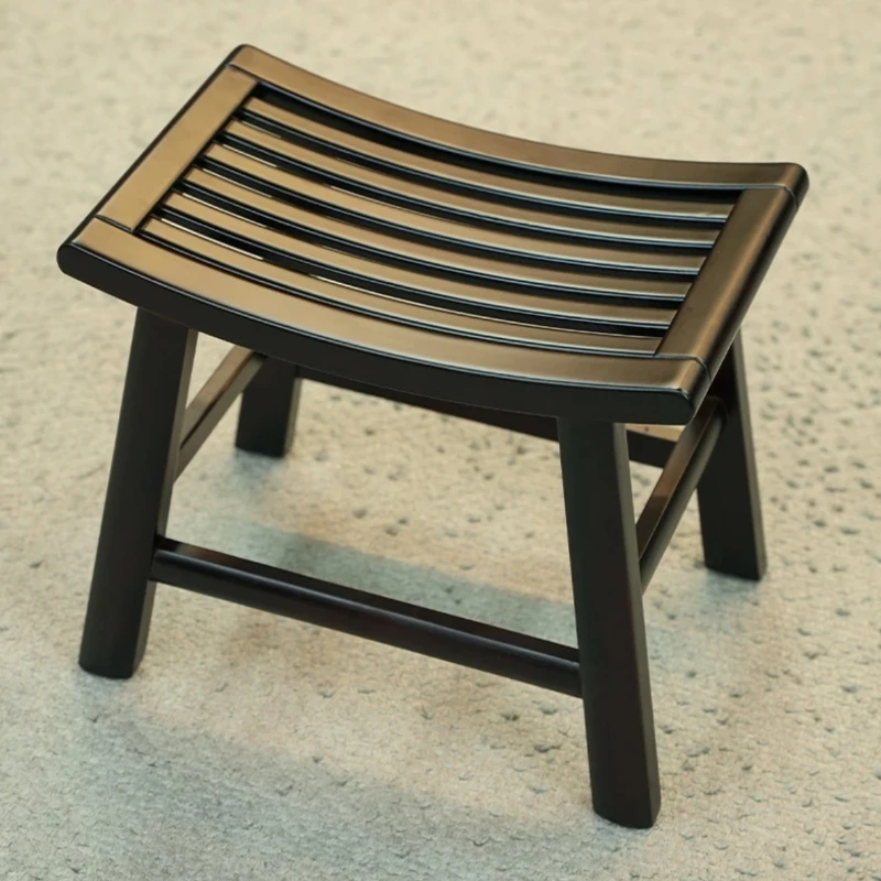 Portable Bamboo Shower Bench Stool Foldable Lightweight Bathroom Seat with Drainage Holes Anti-Slip Feet for Elderly