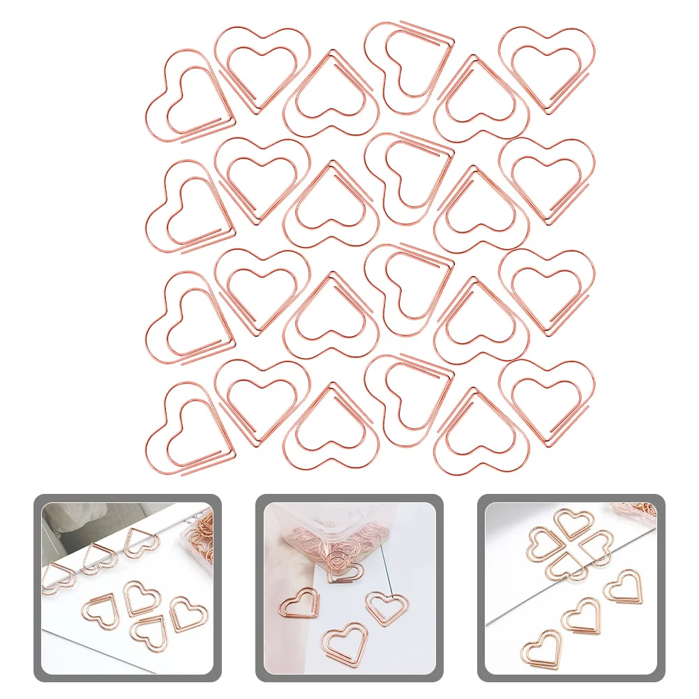 

100Pcs Heart Shaped Paper Clips Metal Rose Gold Mini Clips for Documents Note Papers Bookmarks Office Home Organization