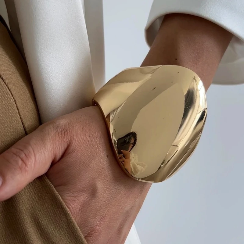 

Преувеличенные гладкие большие массивные открытые браслеты-манжеты в стиле панк для женщин, мужские браслеты, ювелирные изделия для рук