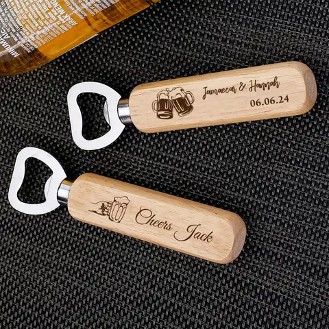 Personalized Bottle Opener Wedding Favour Gift for Him Engraved Wooden Bottle Opener Home Bars & Corporate Events