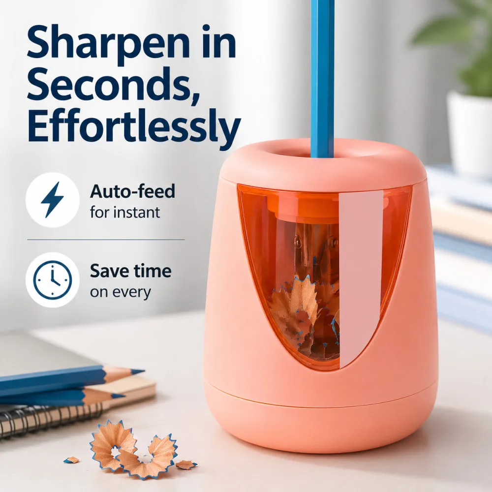 Cartoon with Decorative Sticker Switch Automatic Electric Pencil Sharpener Creative Stationery Mechanical Tool