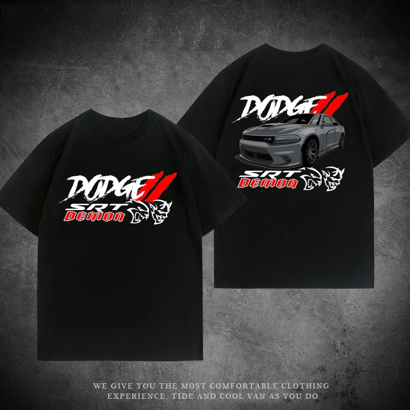 

2025 New Dodge SRT V8 Muscle Car Hellcat DEMON Men's Printed T-shirt Breathable Sweat Absorbent High Quality Motorcycle T-shirt